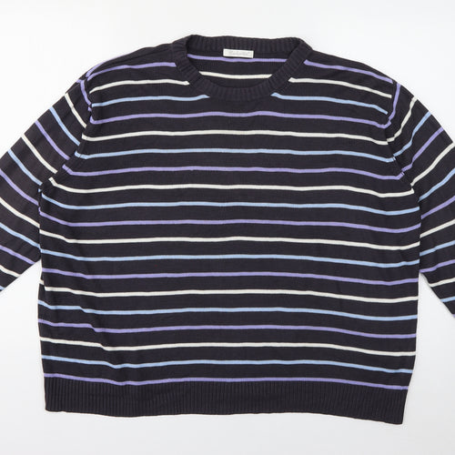 Berkertex Mens Purple Crew Neck Striped Acrylic Pullover Jumper Size 2XLT