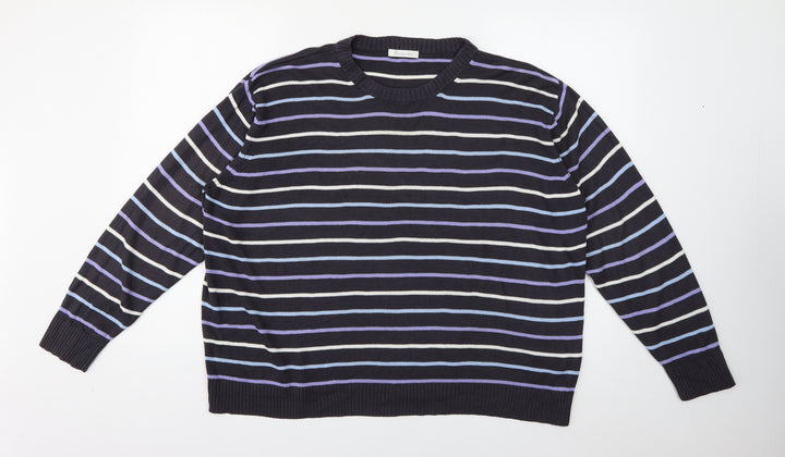Berkertex Mens Purple Crew Neck Striped Acrylic Pullover Jumper Size 2XLT