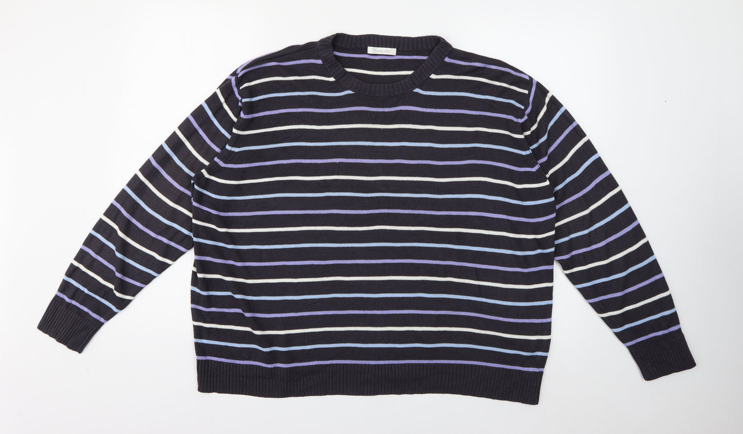 Berkertex Mens Purple Crew Neck Striped Acrylic Pullover Jumper Size 2XLT