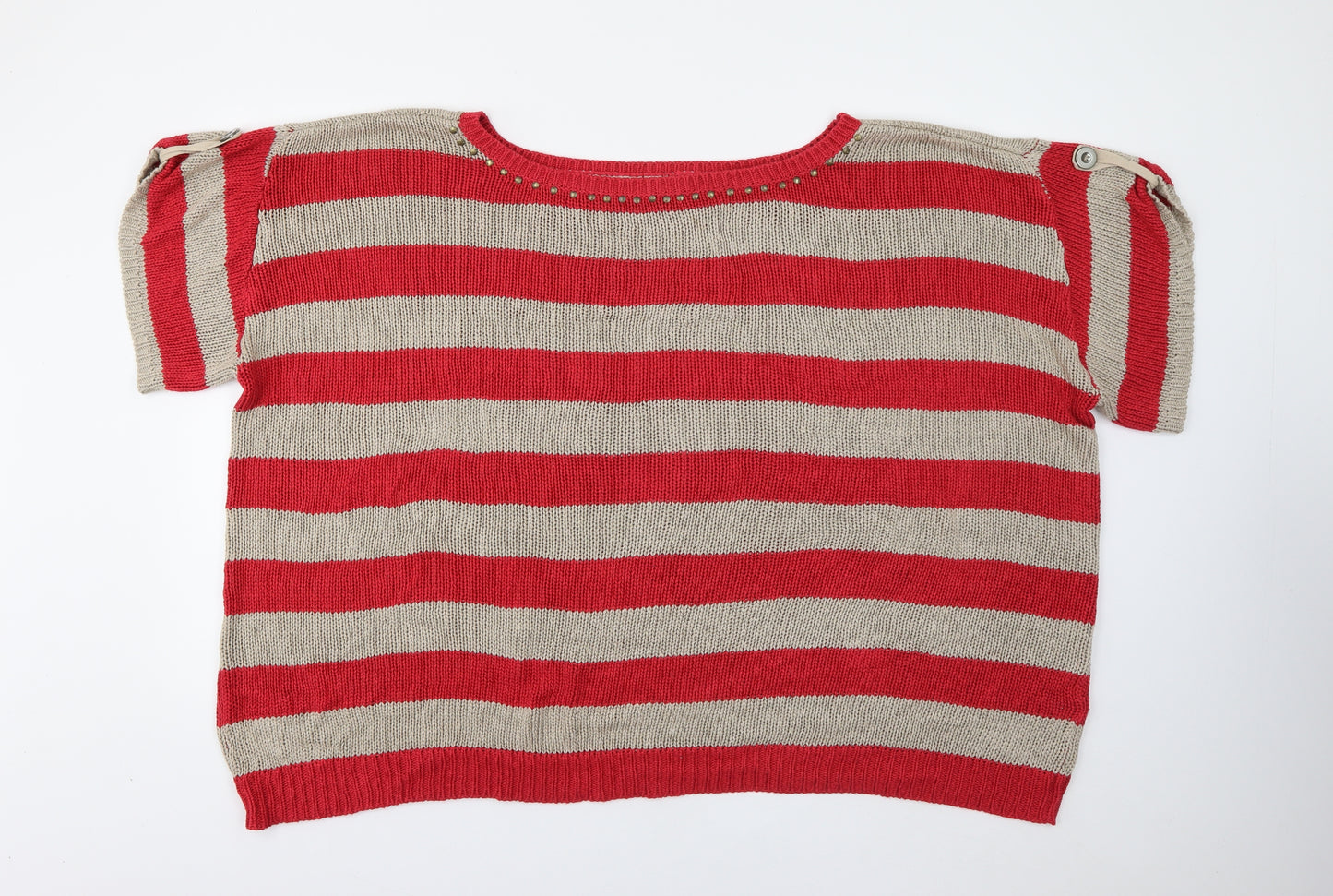 Changes By Together Womens Red Scoop Neck Striped Acrylic Pullover Jumper Size 28