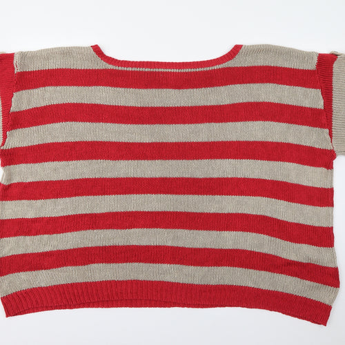 Changes By Together Womens Red Scoop Neck Striped Acrylic Pullover Jumper Size 28
