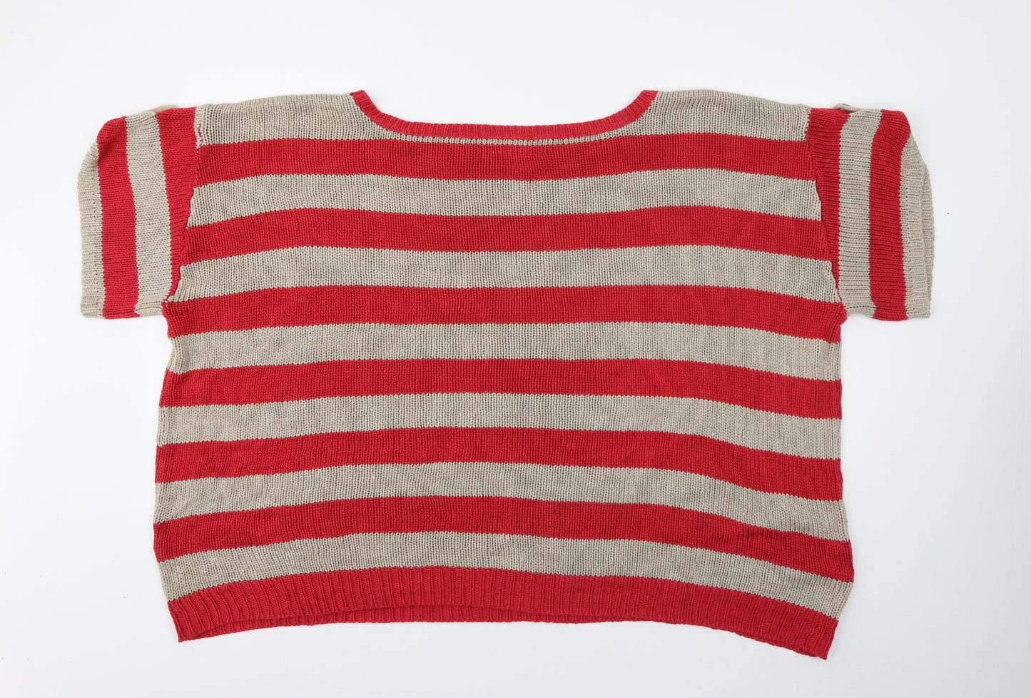 Changes By Together Womens Red Scoop Neck Striped Acrylic Pullover Jumper Size 28