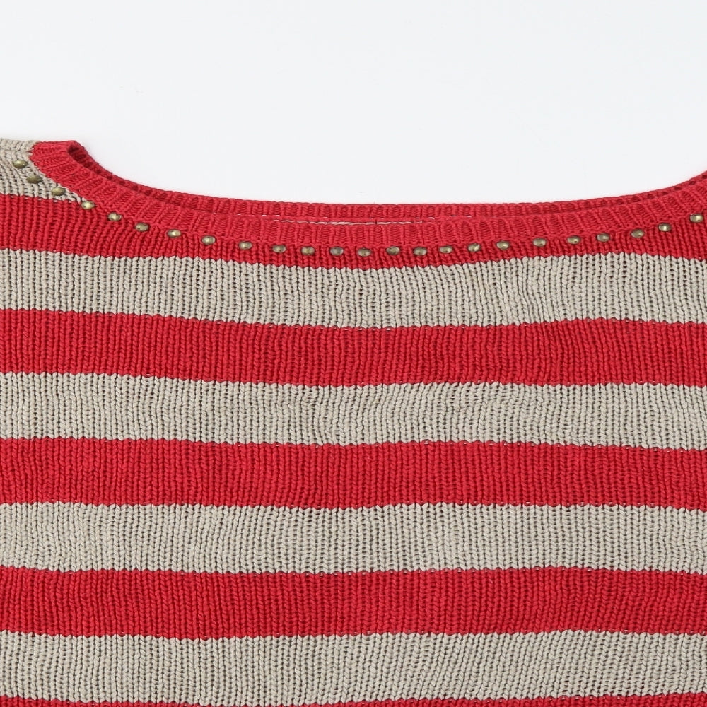 Changes By Together Womens Red Scoop Neck Striped Acrylic Pullover Jumper Size 28