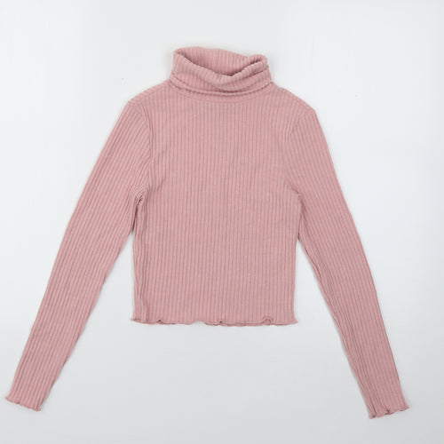 915 Girls Pink Roll Neck  Polyester Pullover Jumper Size 10-11 Years