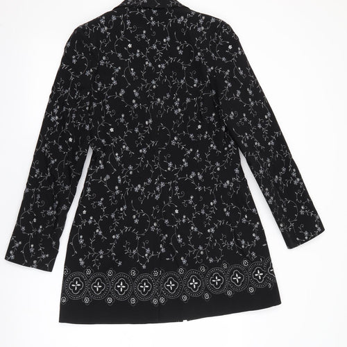 Preworn Womens Black Floral  Overcoat Jacket Size 12  Button