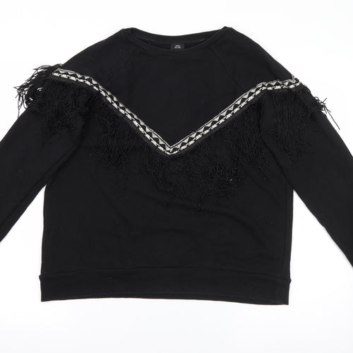 River Island Womens Black Crew Neck  Cotton Pullover Jumper Size S