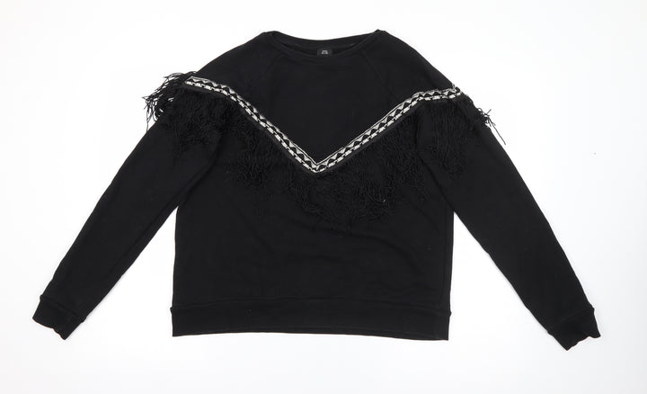 River Island Womens Black Crew Neck Cotton Pullover Jumper Size S