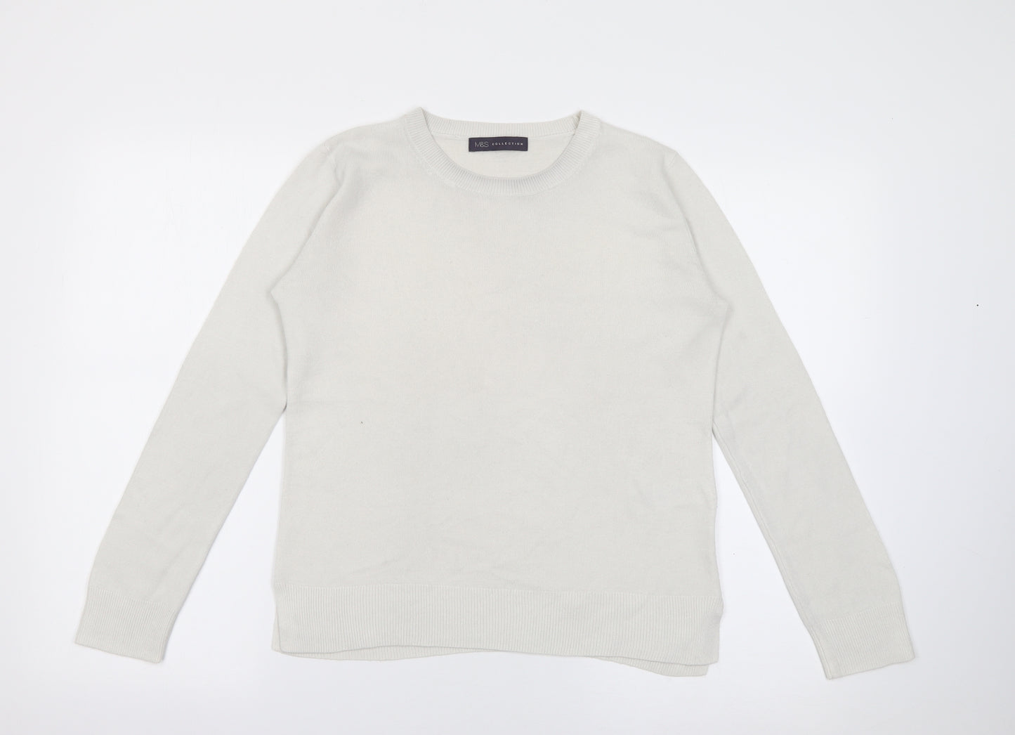 Marks and Spencer Womens White Crew Neck  Acrylic Pullover Jumper Size 10