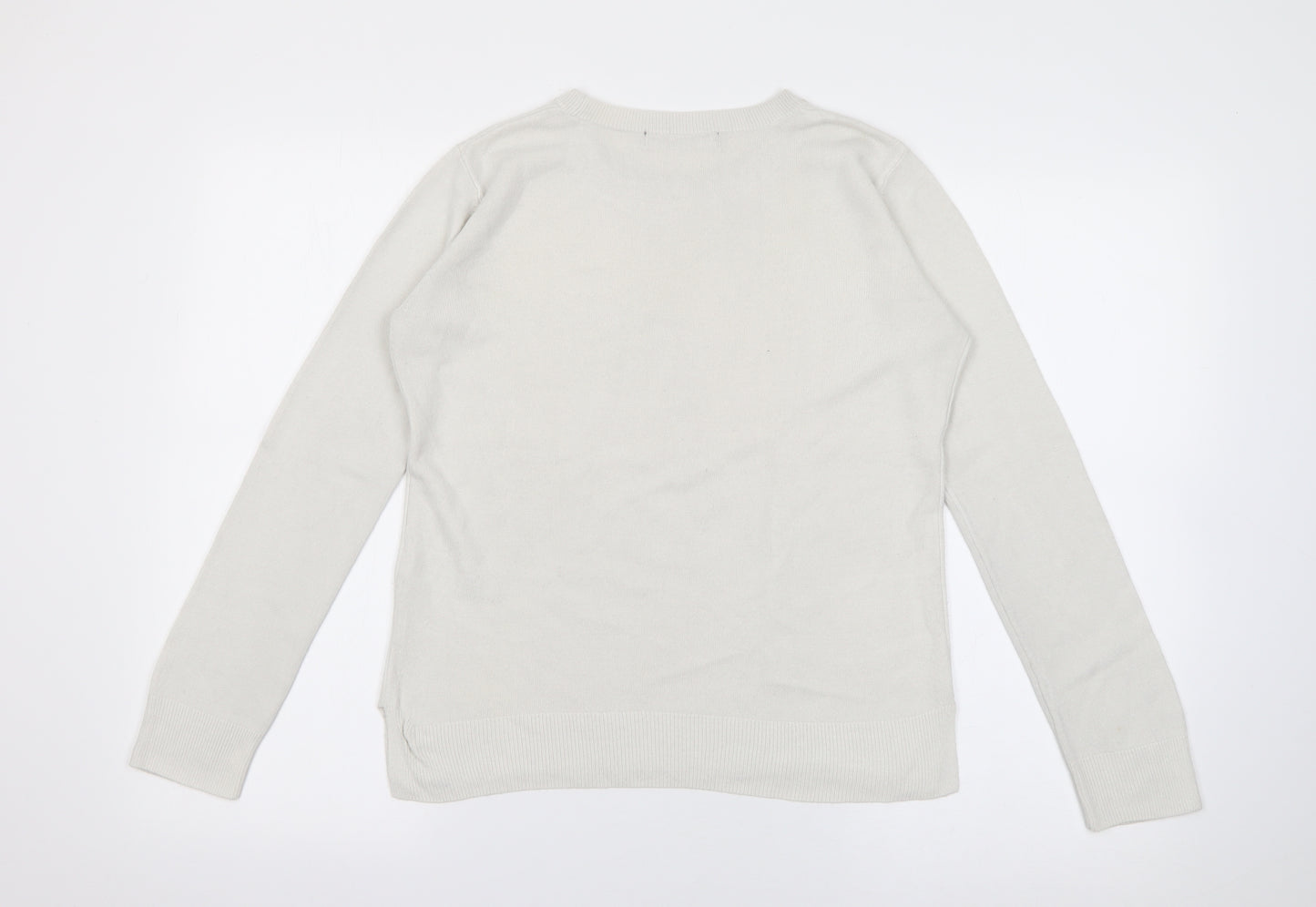 Marks and Spencer Womens White Crew Neck  Acrylic Pullover Jumper Size 10