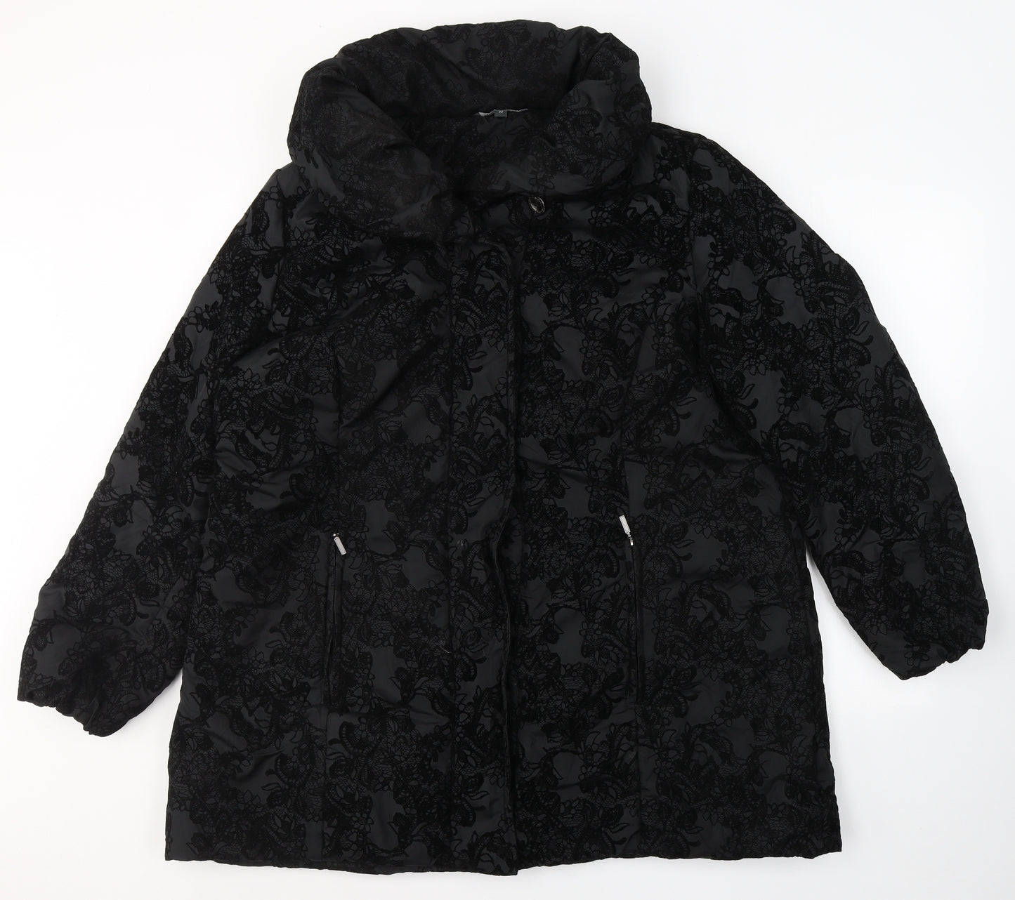 Bonmarché Womens Black Floral  Overcoat Coat Size 22  Zip