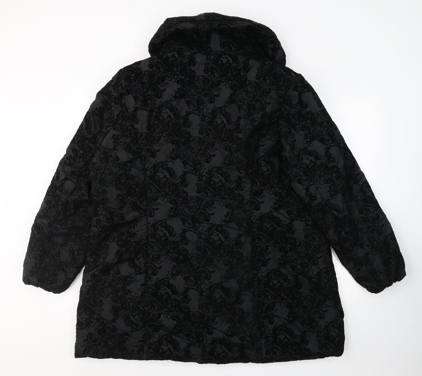 Bonmarché Womens Black Floral  Overcoat Coat Size 22  Zip