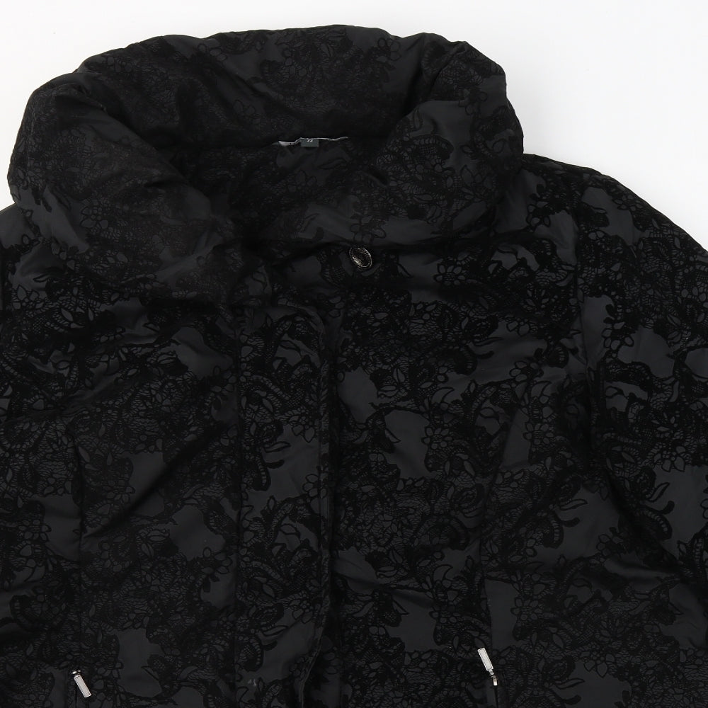 Bonmarché Womens Black Floral  Overcoat Coat Size 22  Zip