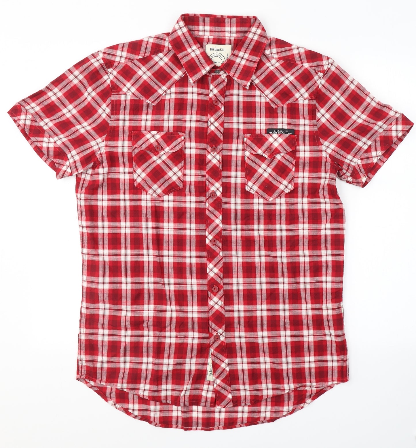 Diesel Co. Mens Red Plaid Cotton  T-Shirt Size L Collared