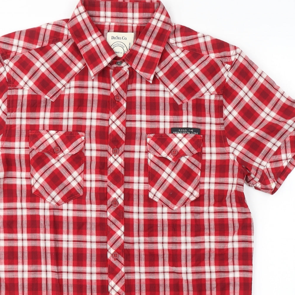 Diesel Co. Mens Red Plaid Cotton  T-Shirt Size L Collared