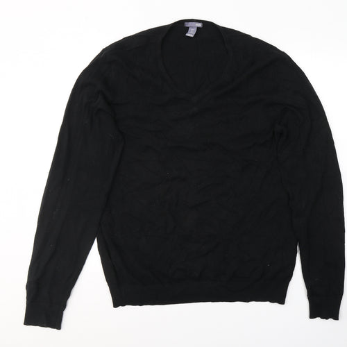 H&M Mens Black V-Neck  Cotton Pullover Jumper Size L