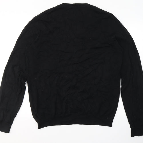 H&M Mens Black V-Neck  Cotton Pullover Jumper Size L
