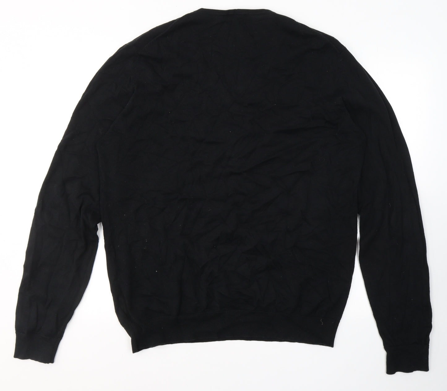 H&M Mens Black V-Neck  Cotton Pullover Jumper Size L
