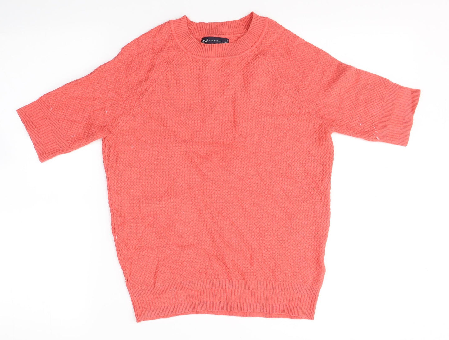 Marks and Spencer Womens Orange  Viscose Basic T-Shirt Size 10 Round Neck