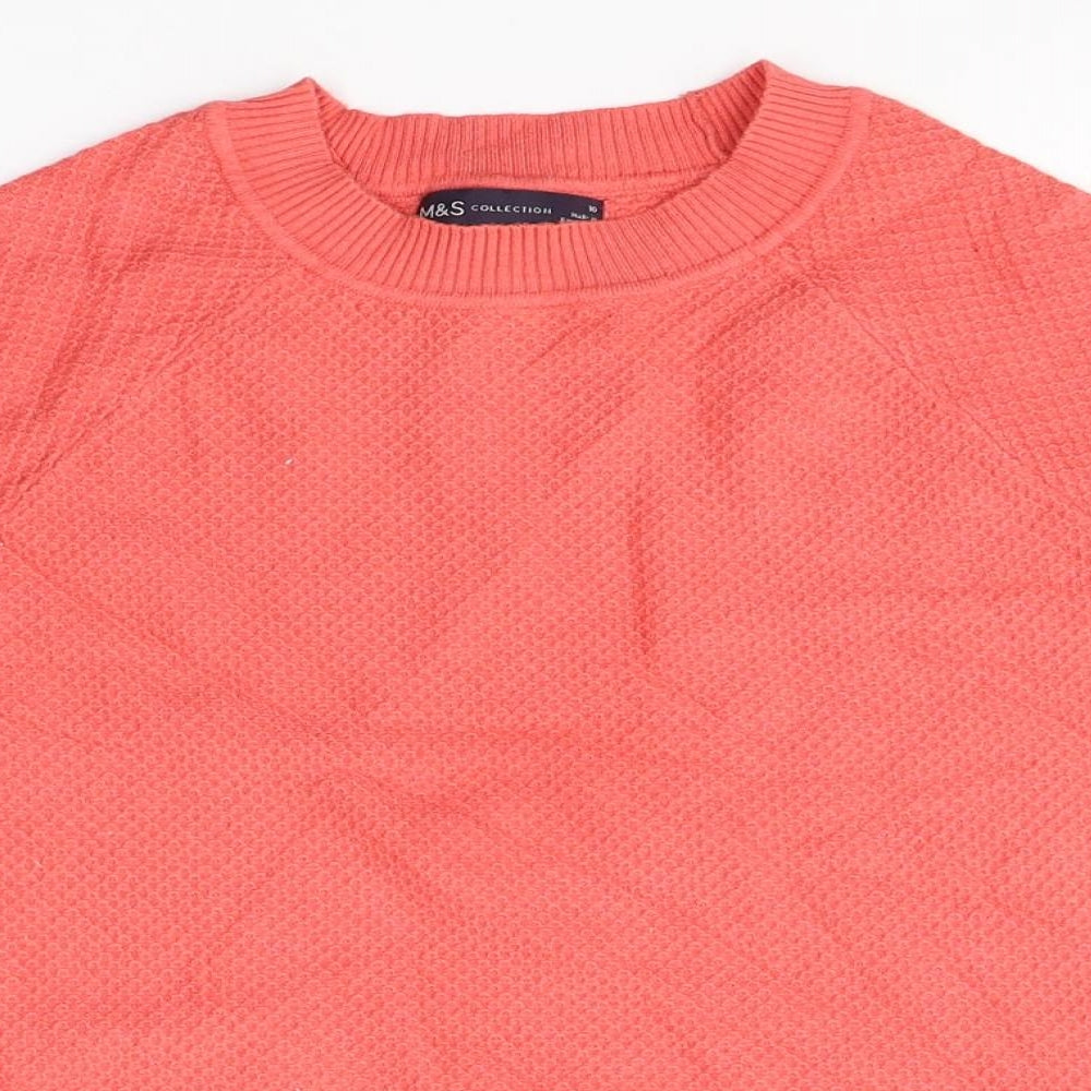 Marks and Spencer Womens Orange  Viscose Basic T-Shirt Size 10 Round Neck
