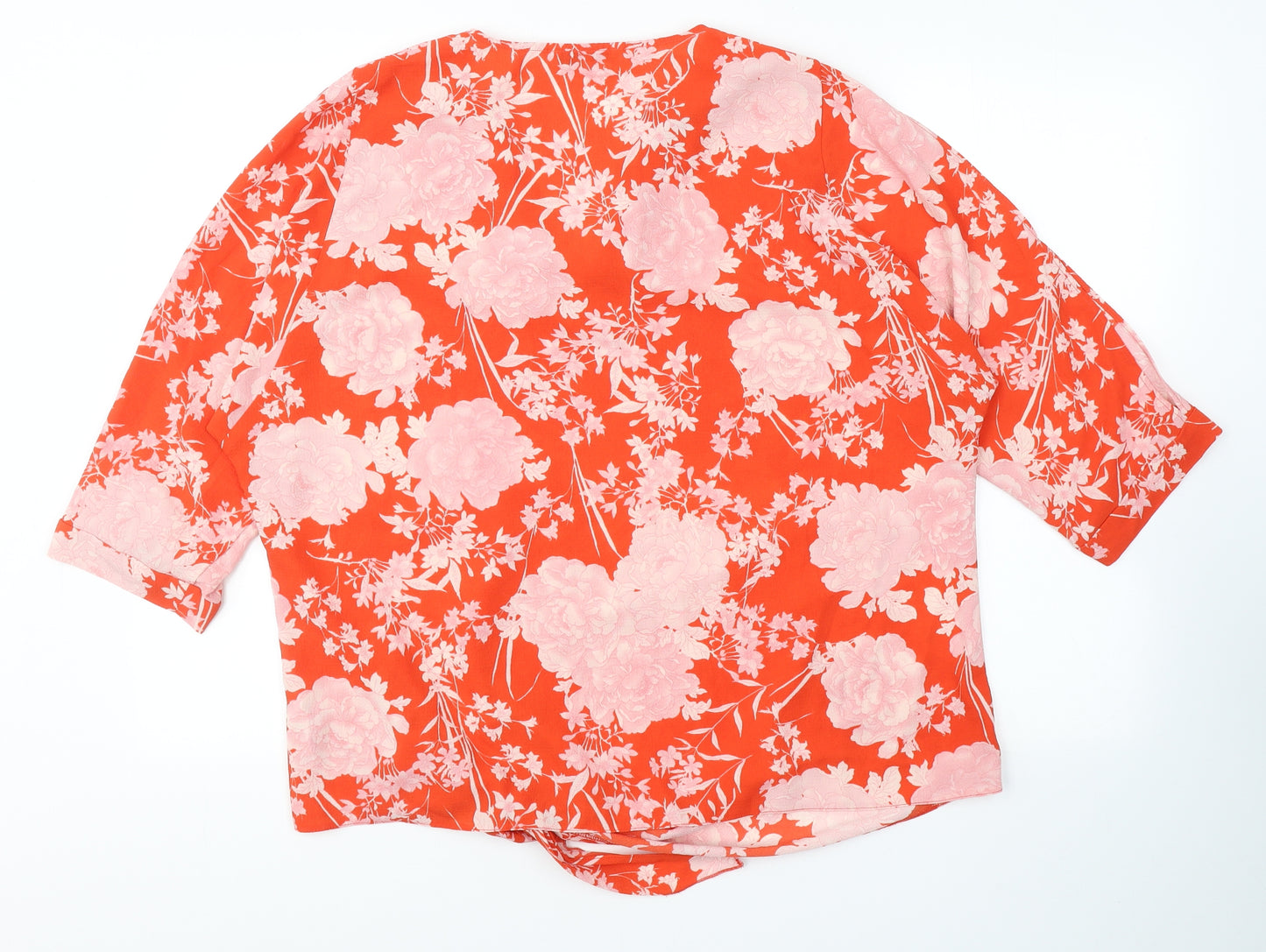 George Womens Red Floral Polyester Basic Blouse Size 16 V-Neck
