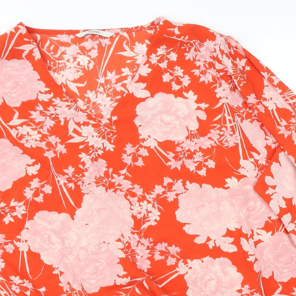 George Womens Red Floral Polyester Basic Blouse Size 16 V-Neck