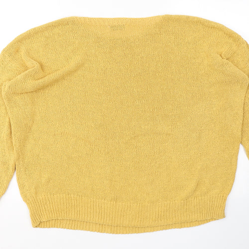 Gallery Womens Yellow Round Neck  Cotton Pullover Jumper Size L