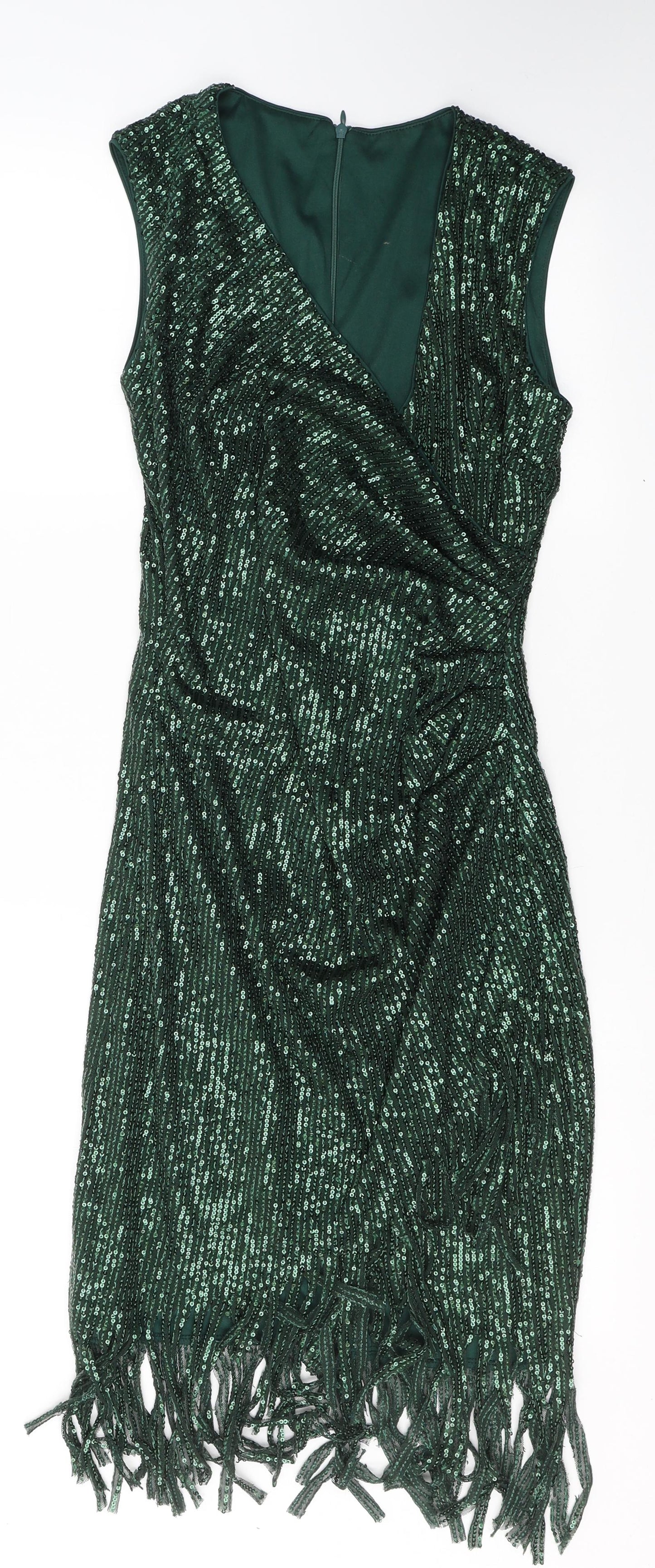 SheIn Womens Green  Polyester Slip Dress  Size S  V-Neck Zip