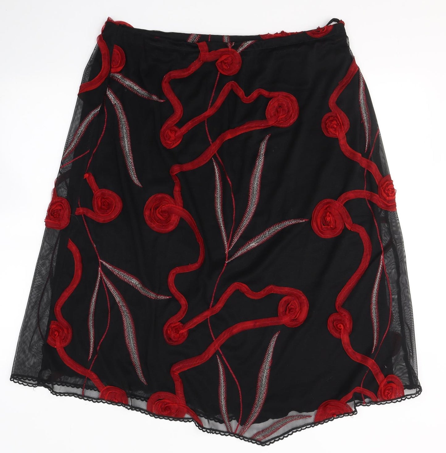 Va Bene Womens Black Floral Polyester Flare Skirt Size 18
