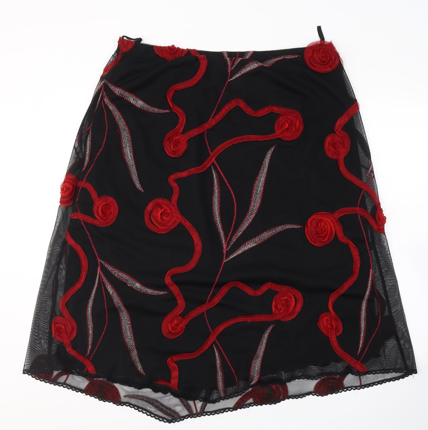 Va Bene Womens Black Floral Polyester Flare Skirt Size 18