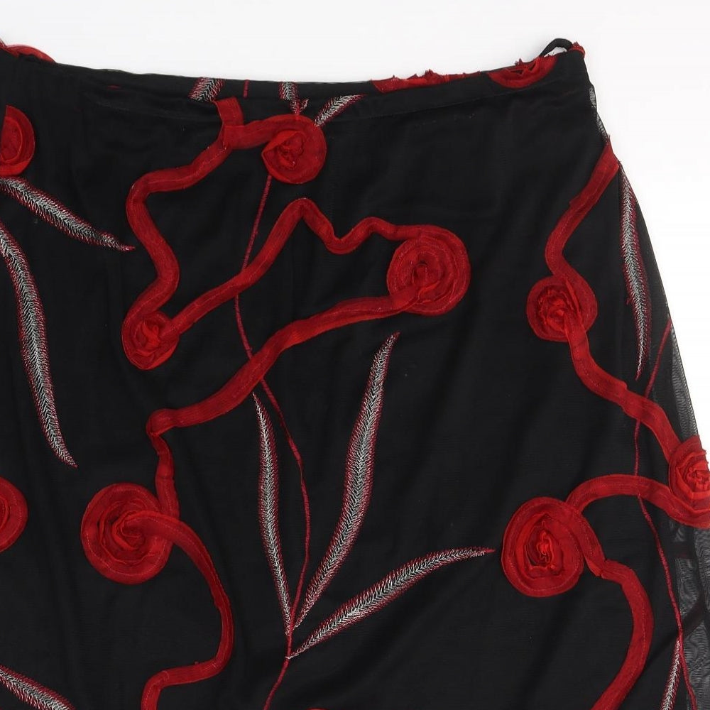 Va Bene Womens Black Floral Polyester Flare Skirt Size 18