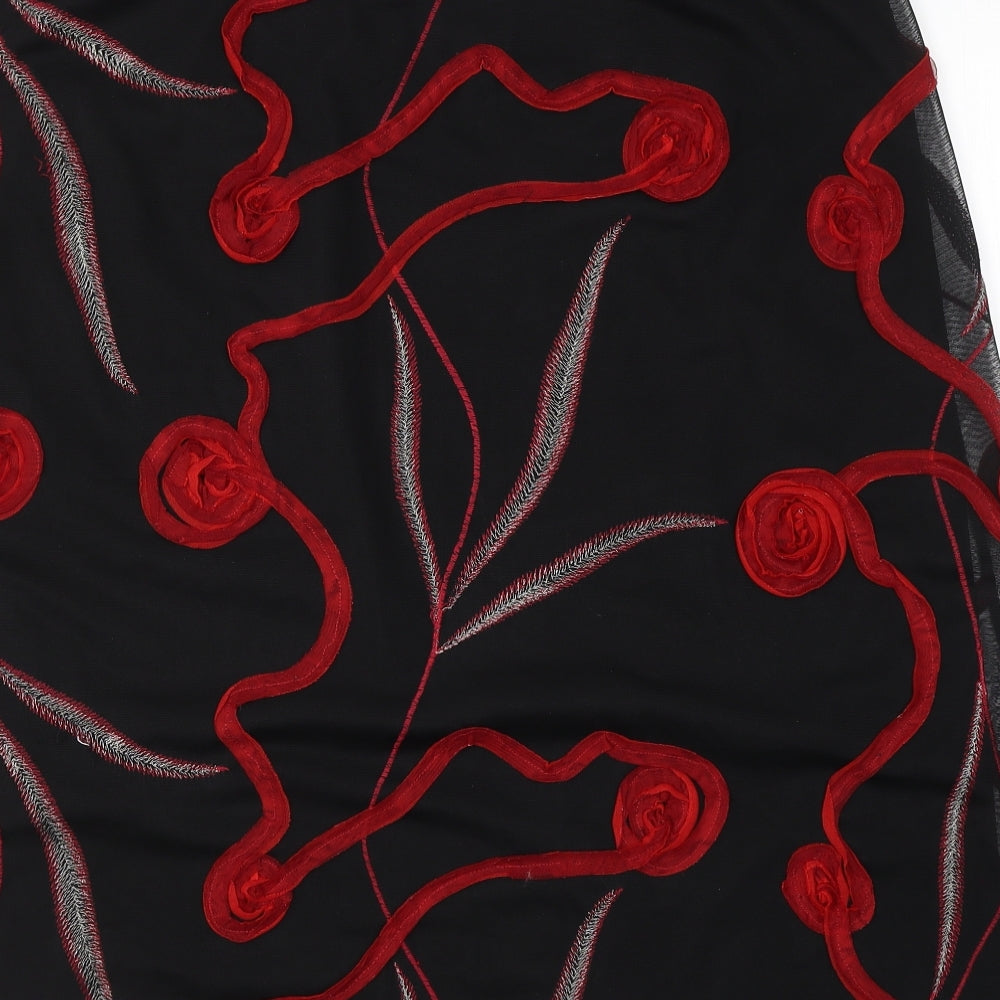 Va Bene Womens Black Floral Polyester Flare Skirt Size 18