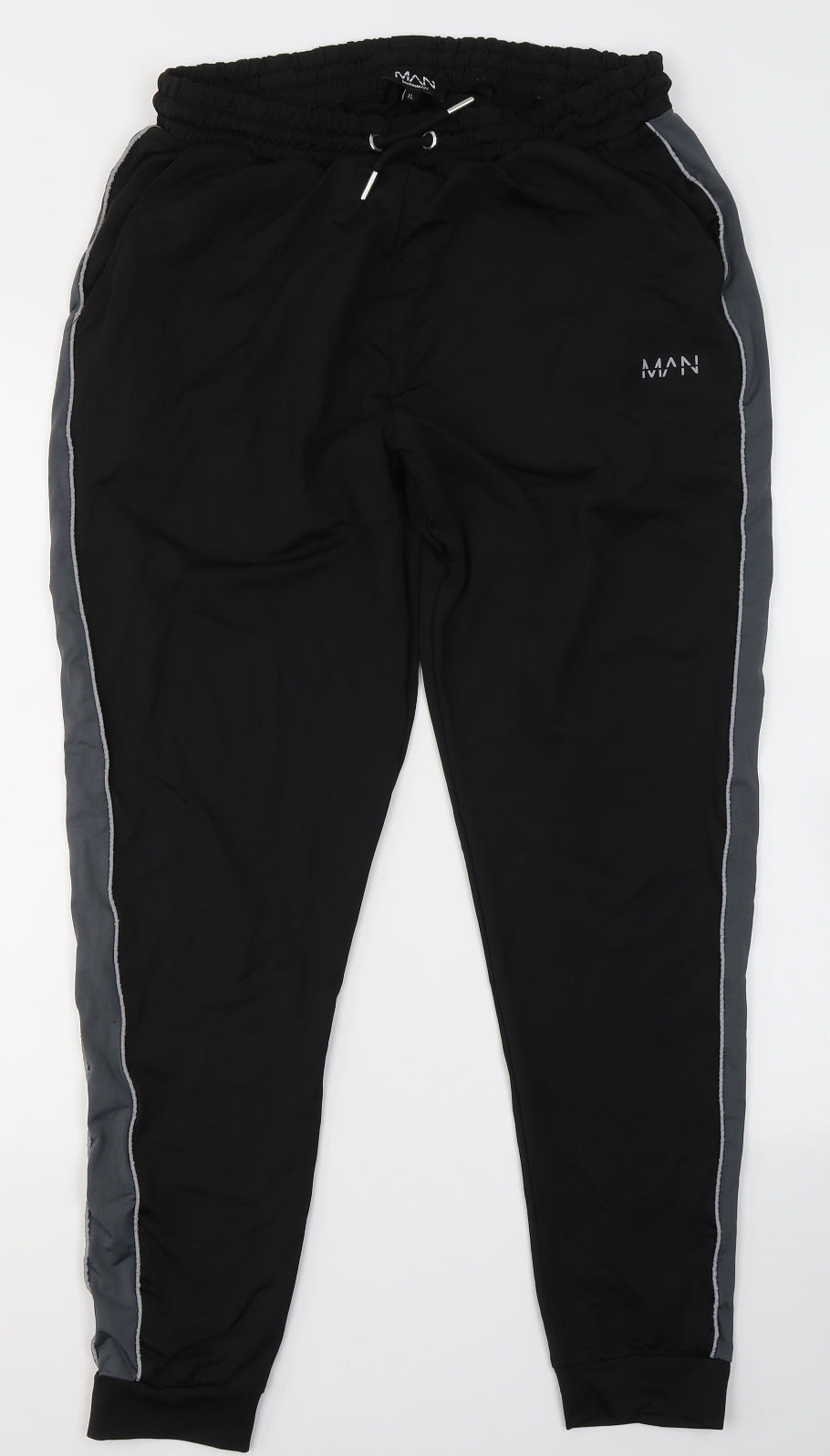 Boohoo Mens Black  Polyester Track Pants Trousers Size XL L30 in Regular Tie
