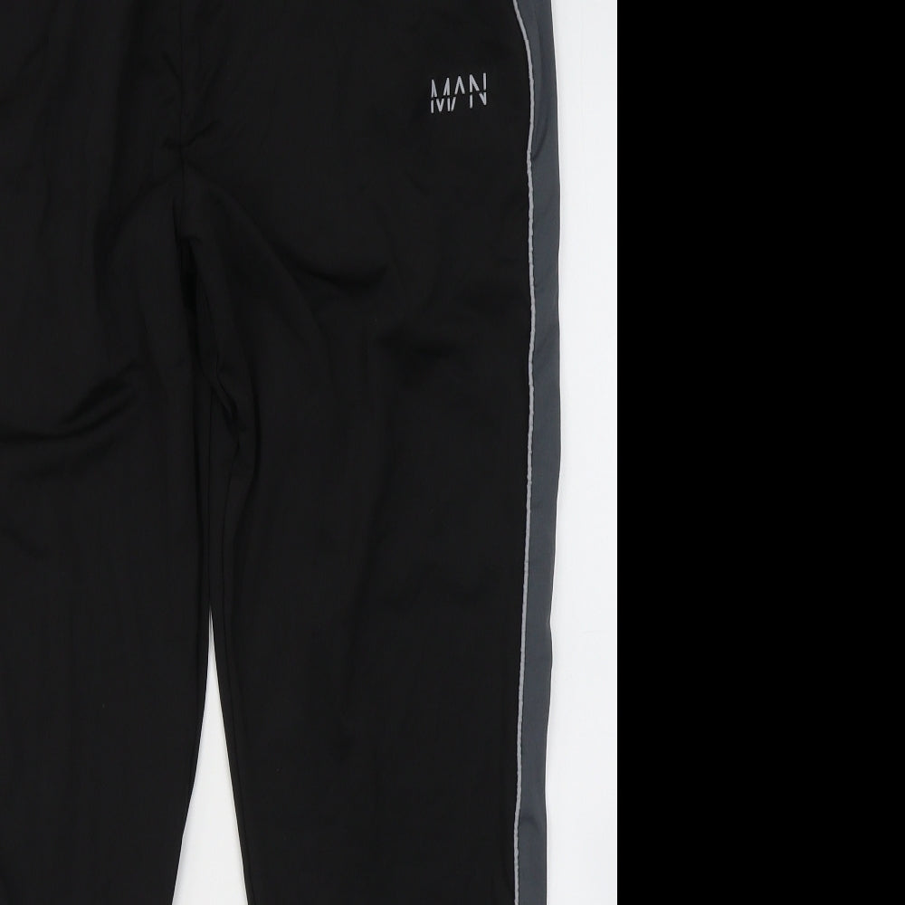 Boohoo Mens Black  Polyester Track Pants Trousers Size XL L30 in Regular Tie