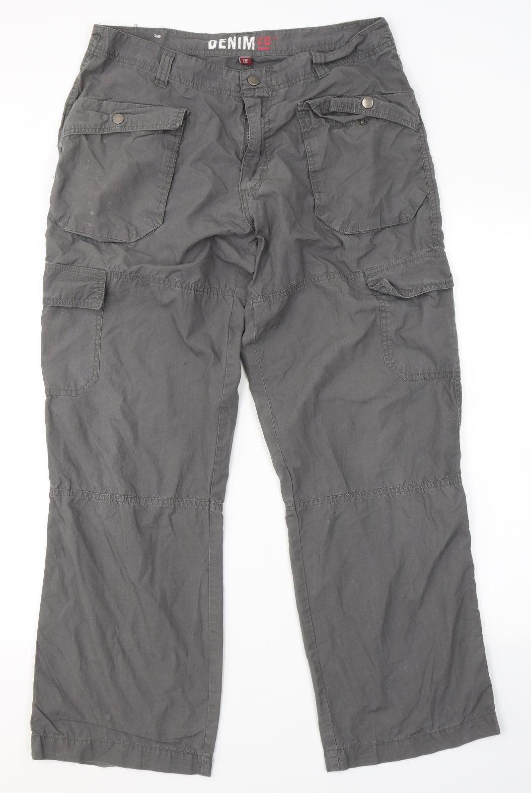 Denim & Co. Mens Grey  Cotton Cargo Trousers Size 32 in L30 in Regular Button