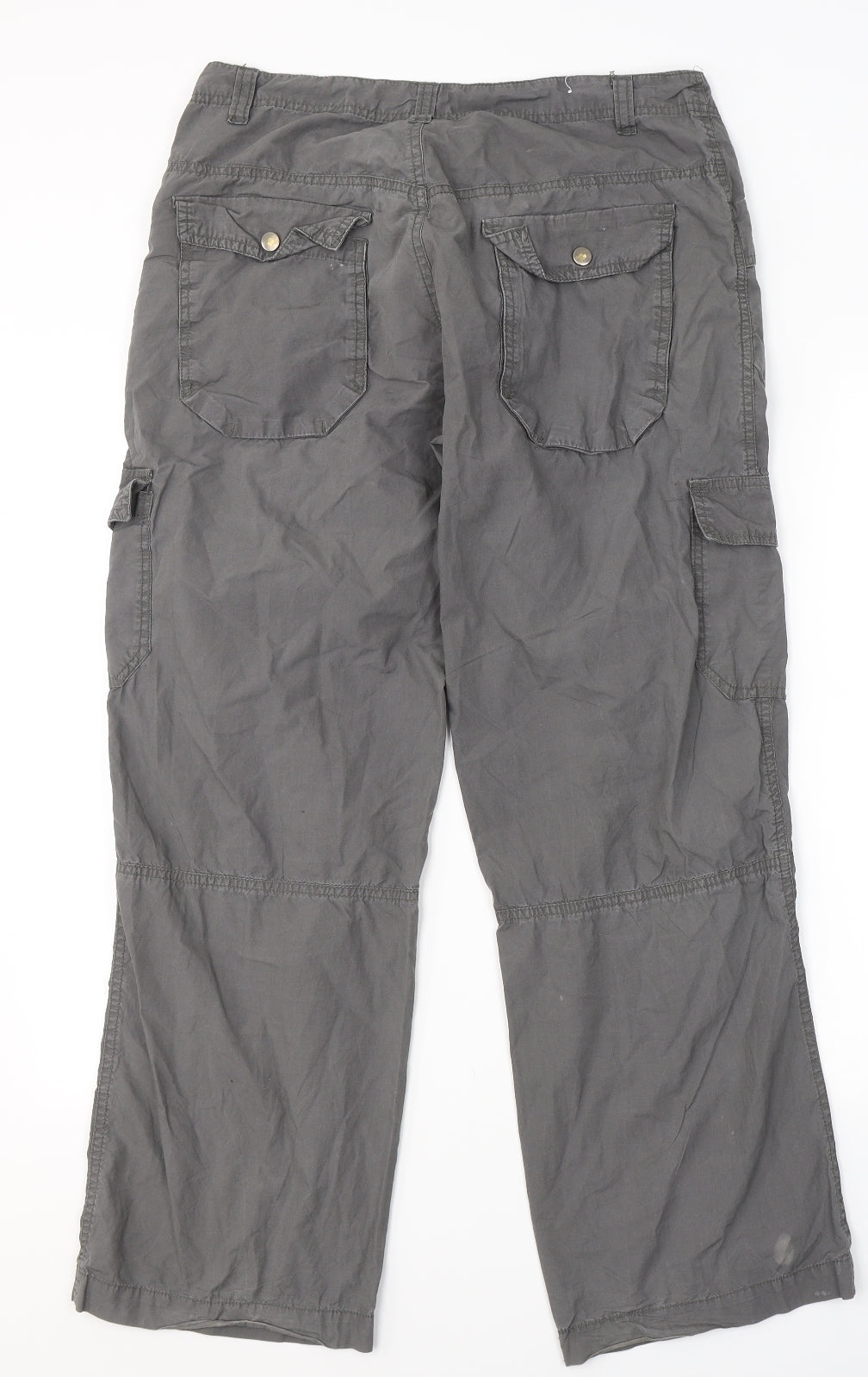 Denim & Co. Mens Grey  Cotton Cargo Trousers Size 32 in L30 in Regular Button