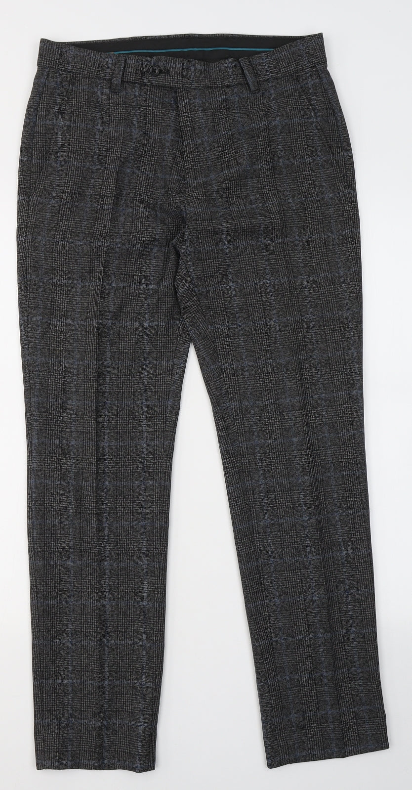NEXT Mens Grey Plaid Polyester Trousers  Size 30 in L29 in Regular Button