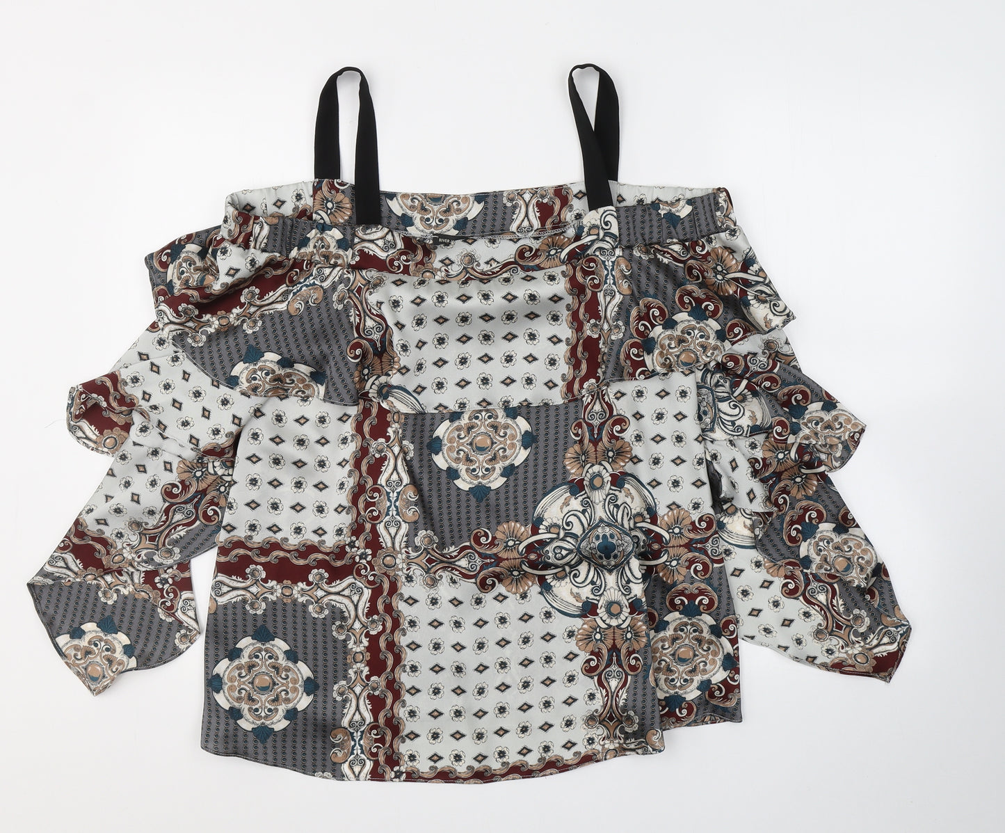 River Island Womens Multicoloured Geometric Polyester Basic Blouse Size 10 Off the Shoulder