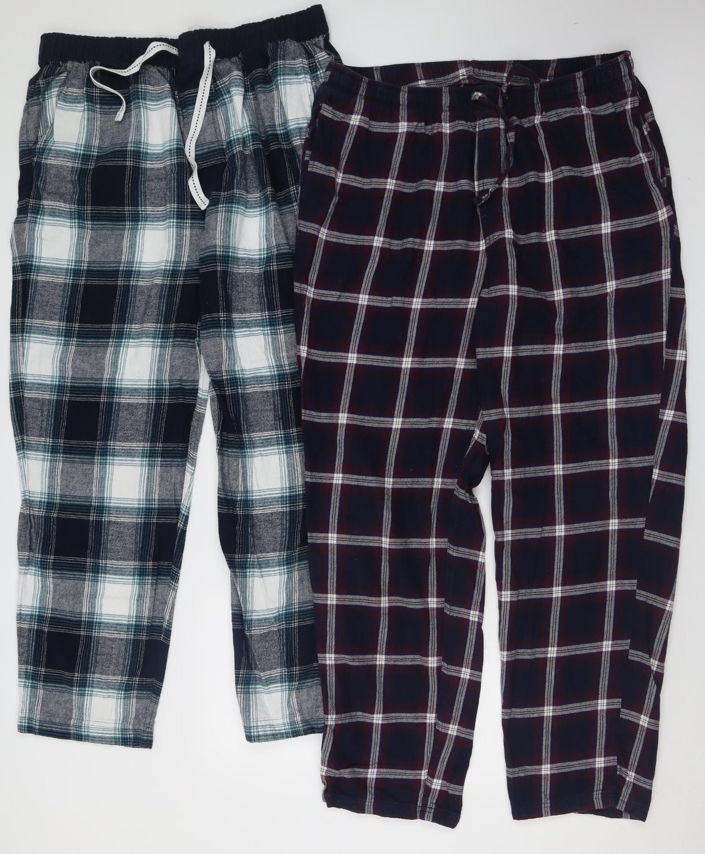 Marks and Spencer Mens Multicoloured Check Cotton  Pyjama Pants Size L  Tie - 2 pack