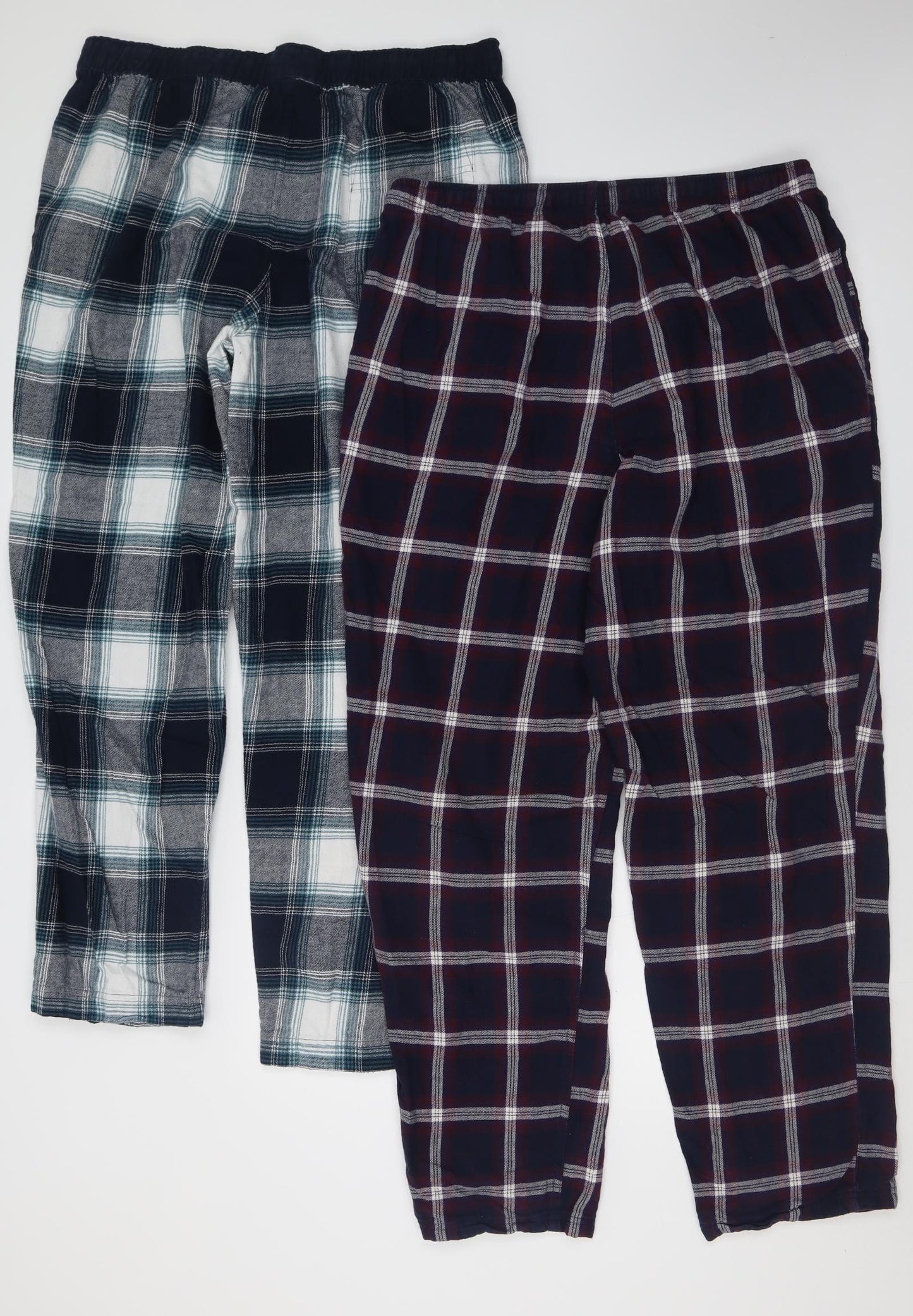 Marks and Spencer Mens Multicoloured Check Cotton  Pyjama Pants Size L  Tie - 2 pack