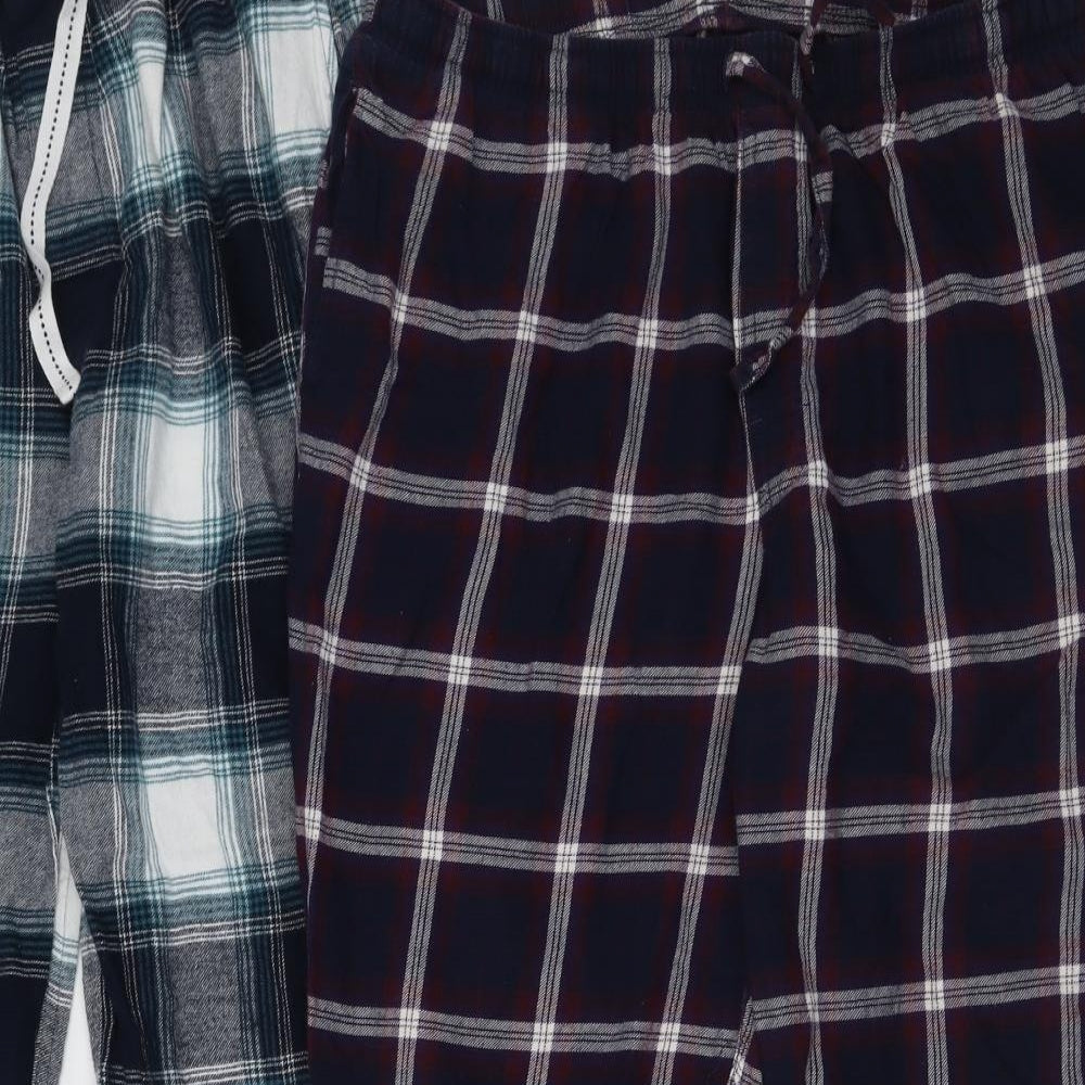 Marks and Spencer Mens Multicoloured Check Cotton  Pyjama Pants Size L  Tie - 2 pack