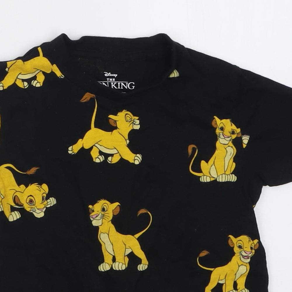 NEXT Boys Black Geometric Cotton Basic T-Shirt Size 2-3 Years Crew Neck Pullover - The Lion King