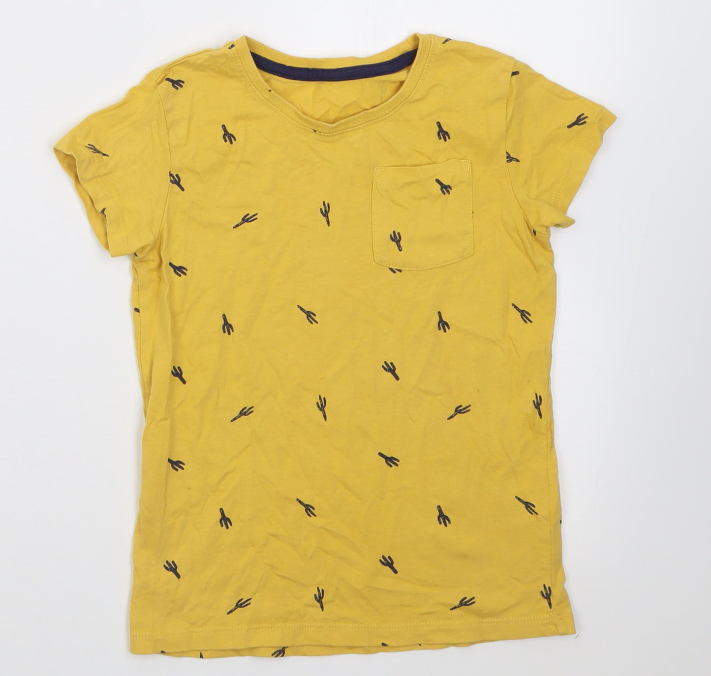 Matalan Boys Yellow Geometric Cotton Basic T-Shirt Size 5-6 Years Crew Neck Pullover - Cactus Print