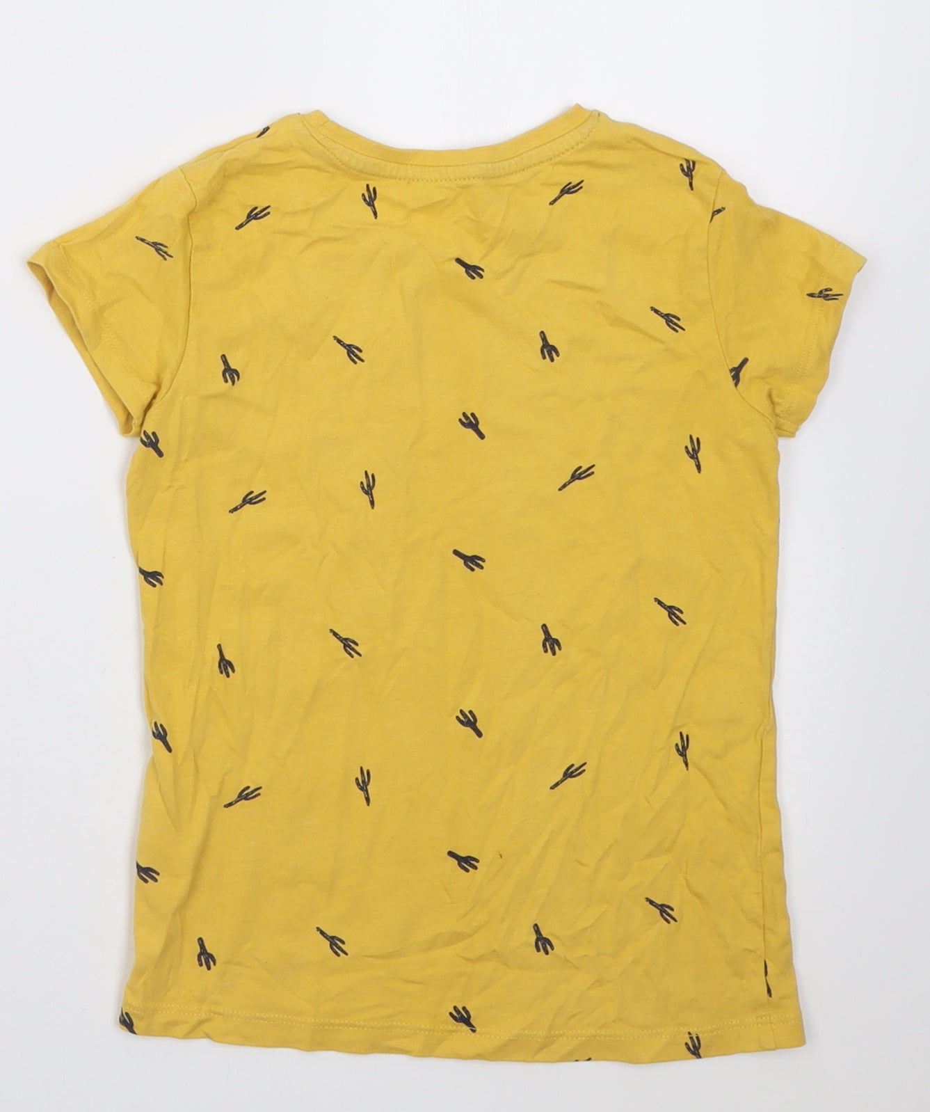 Matalan Boys Yellow Geometric Cotton Basic T-Shirt Size 5-6 Years Crew Neck Pullover - Cactus Print
