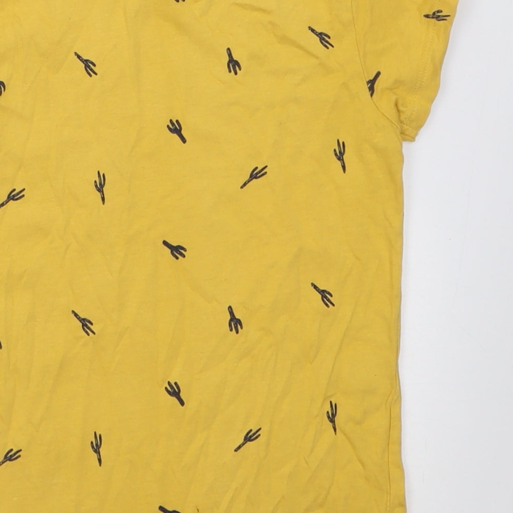 Matalan Boys Yellow Geometric Cotton Basic T-Shirt Size 5-6 Years Crew Neck Pullover - Cactus Print