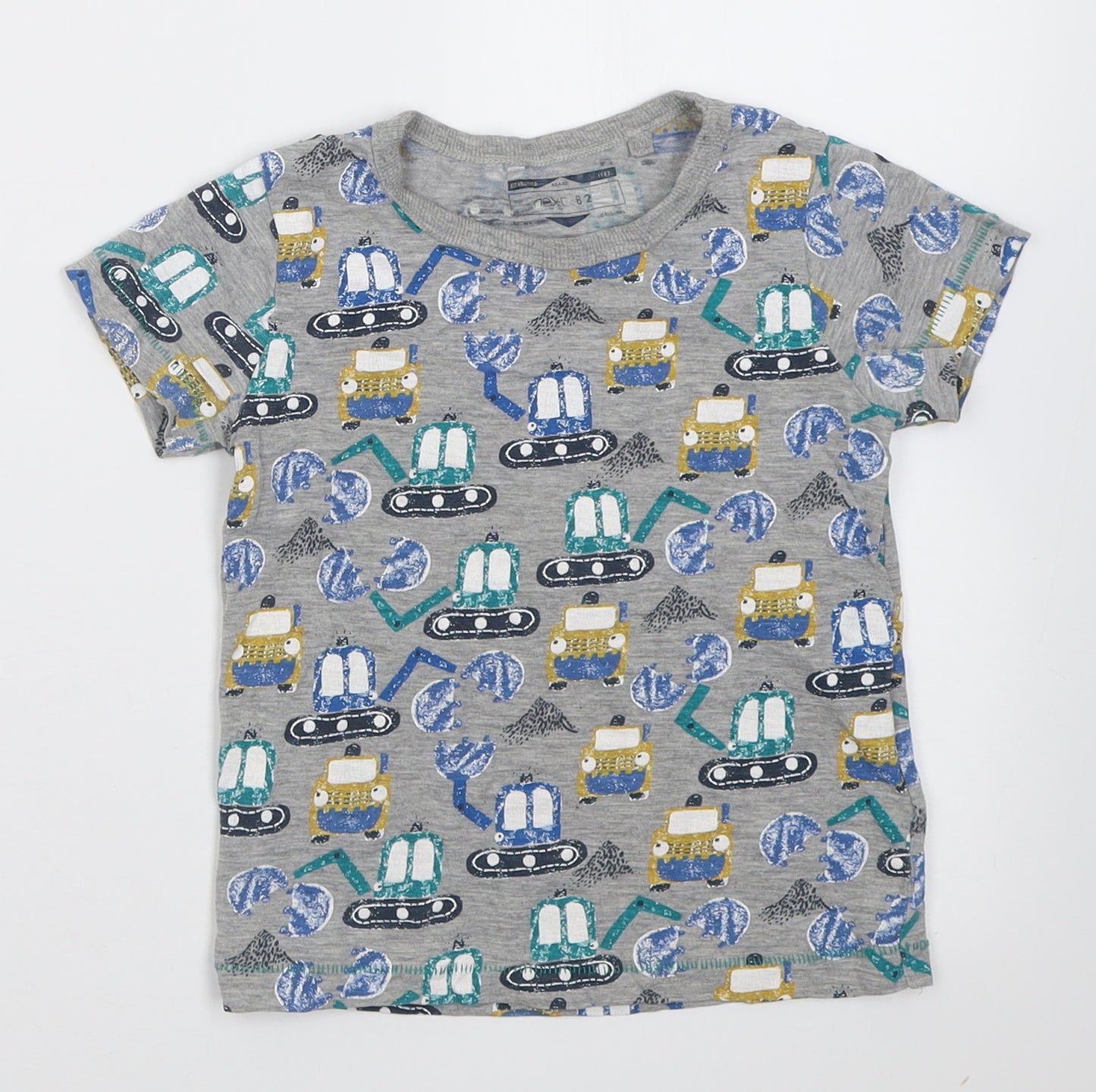 NEXT Boys Grey Geometric Cotton Basic T-Shirt Size 2 Years Crew Neck Pullover