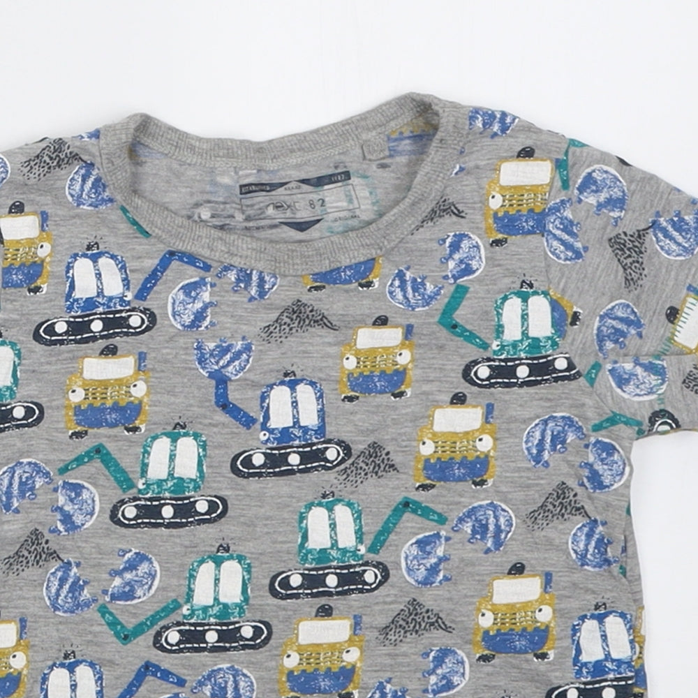NEXT Boys Grey Geometric Cotton Basic T-Shirt Size 2 Years Crew Neck Pullover