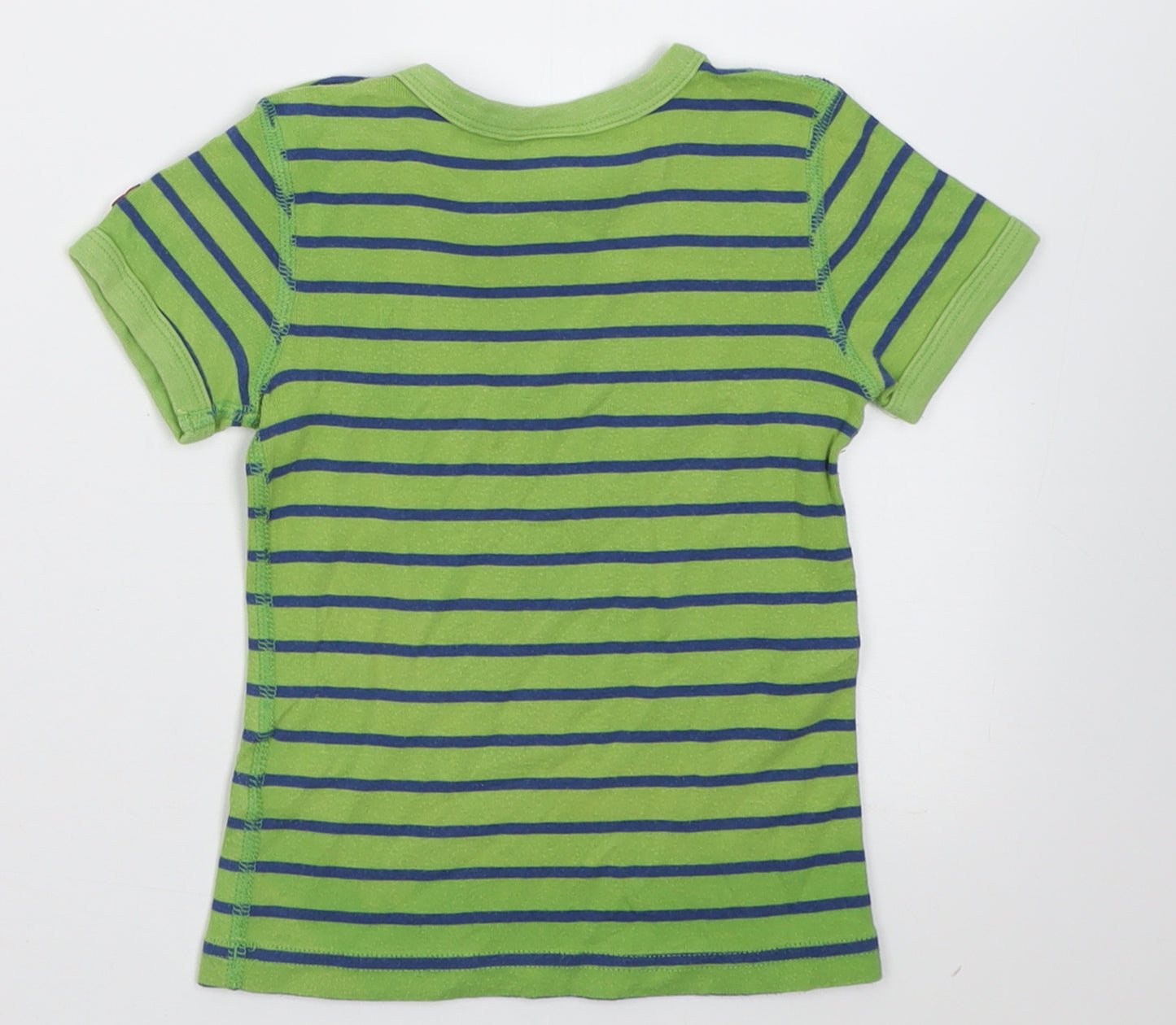 Polarn O. Pyret Boys Green Striped Cotton Basic T-Shirt Size 2 Years Crew Neck Button