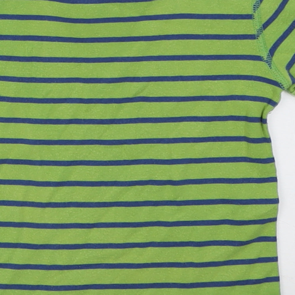 Polarn O. Pyret Boys Green Striped Cotton Basic T-Shirt Size 2 Years Crew Neck Button