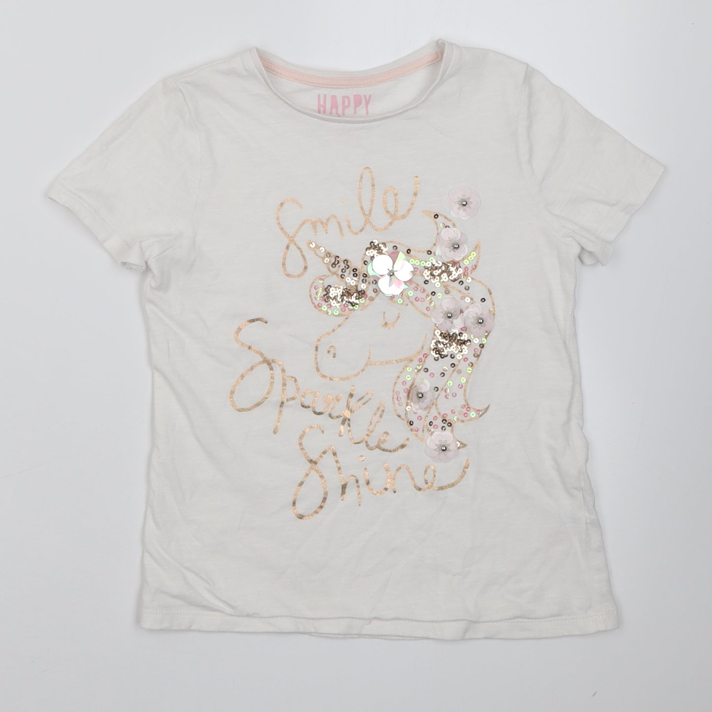 F&F Girls White  Cotton Basic T-Shirt Size 7-8 Years Crew Neck Pullover