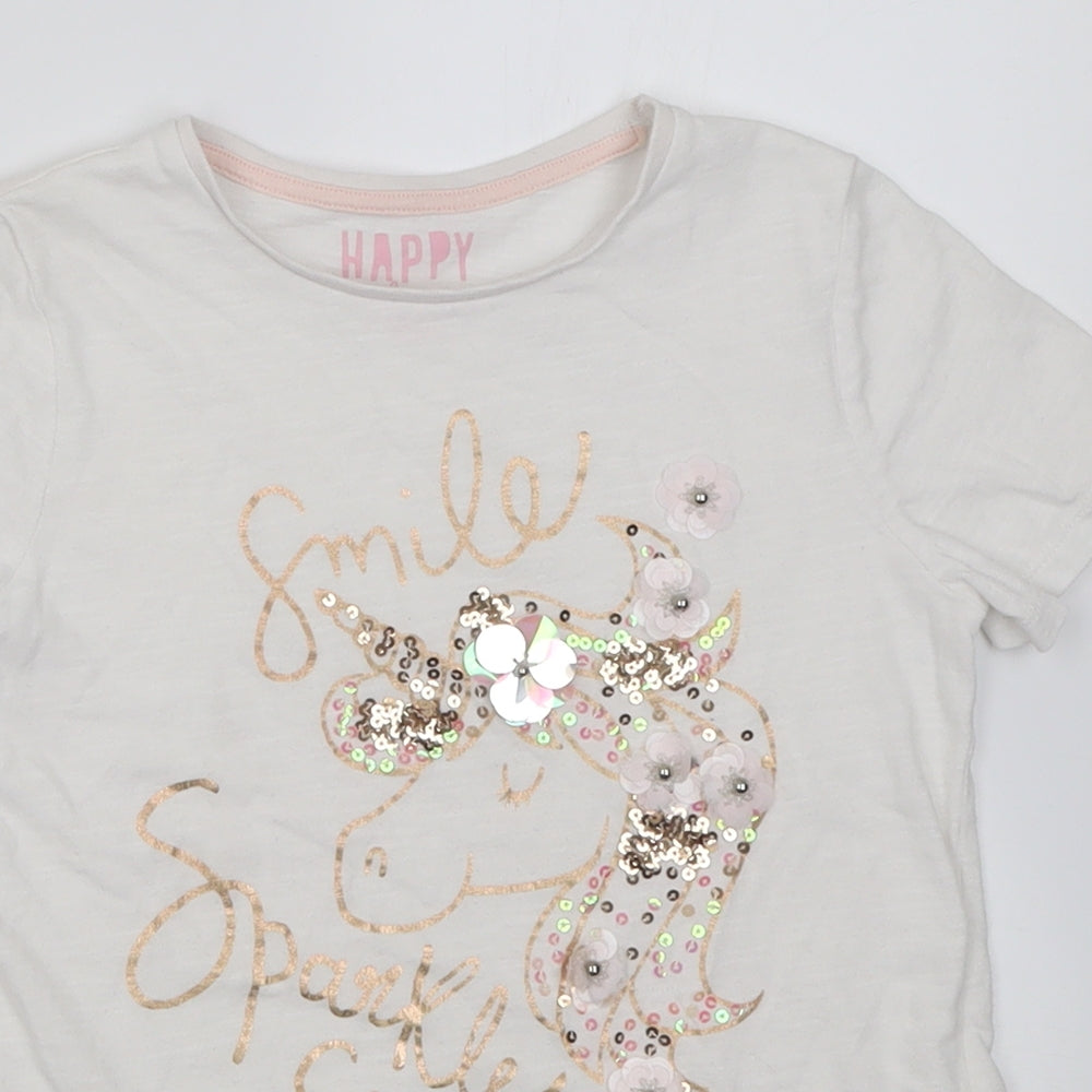 F&F Girls White  Cotton Basic T-Shirt Size 7-8 Years Crew Neck Pullover